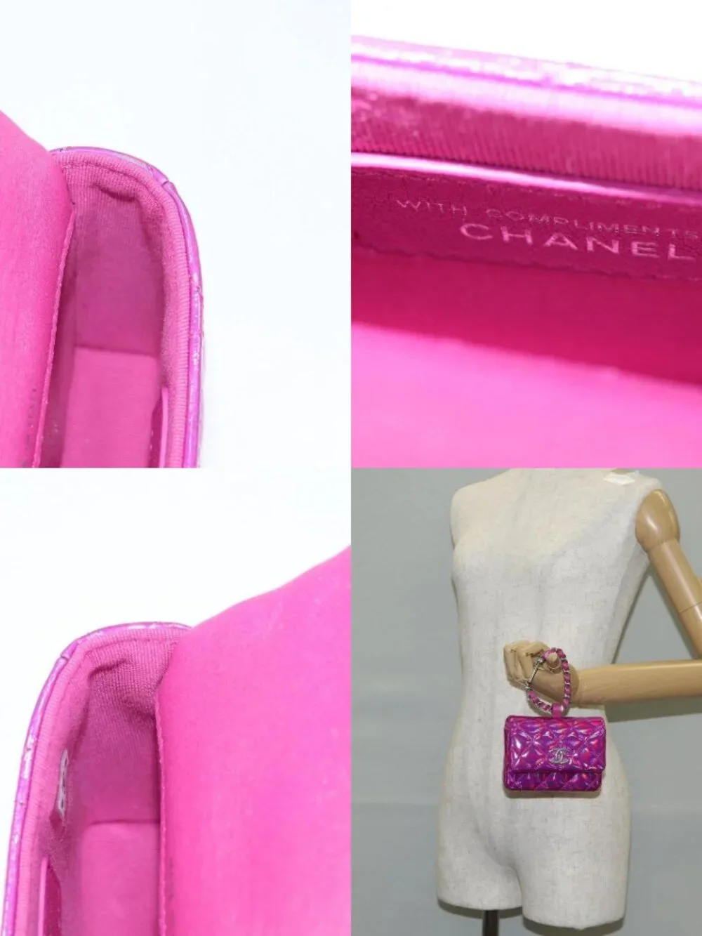 CHANEL Matelasse Pouch Patent leather Pink Silver CC Auth bs29324SM